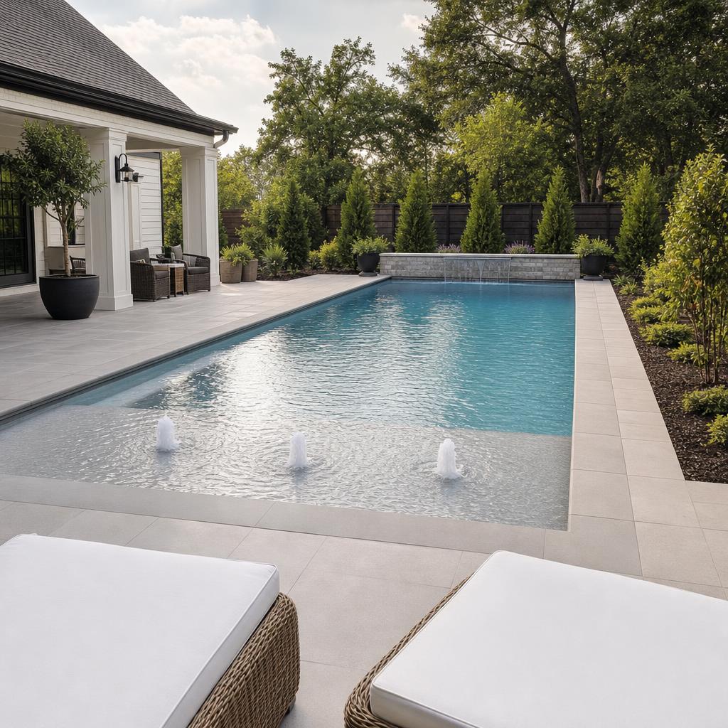 Rectangular pool with sun shelf