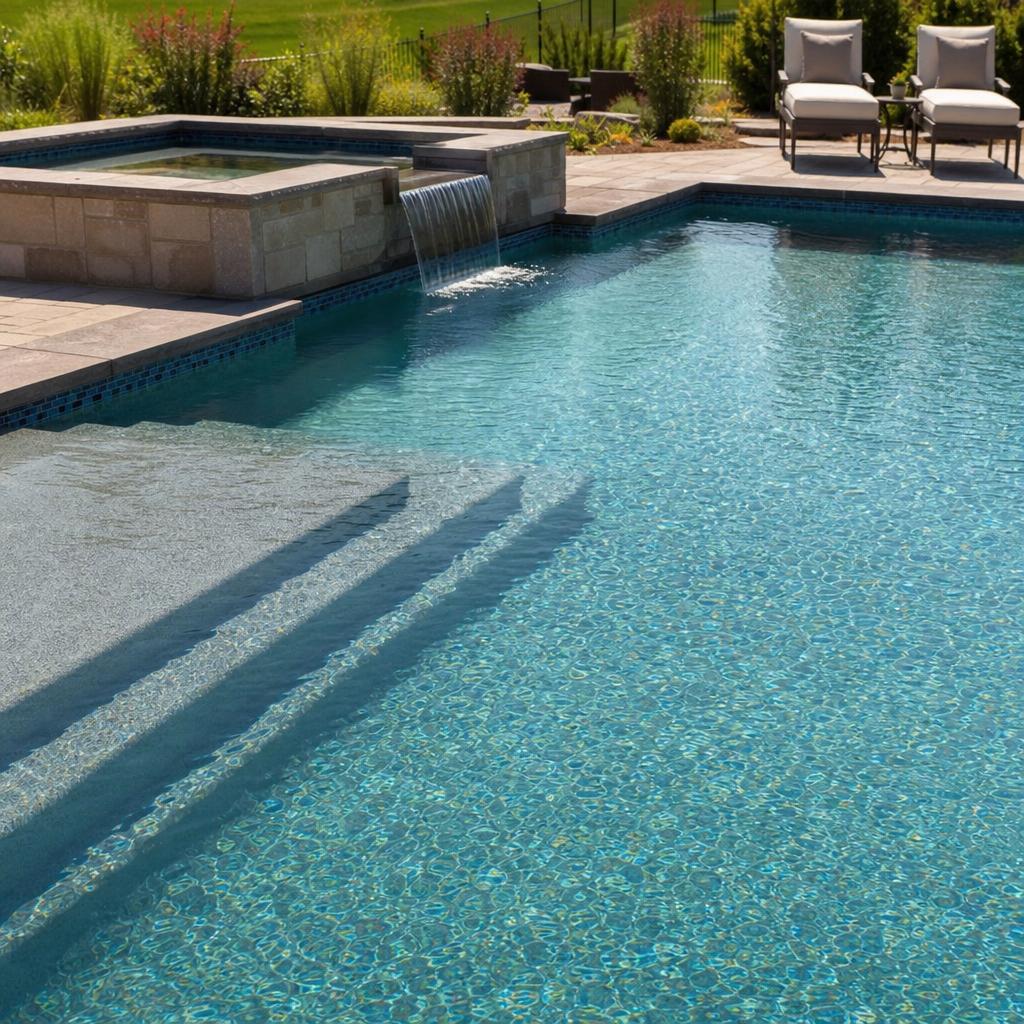 Renovated pool with new tile and pebble finish