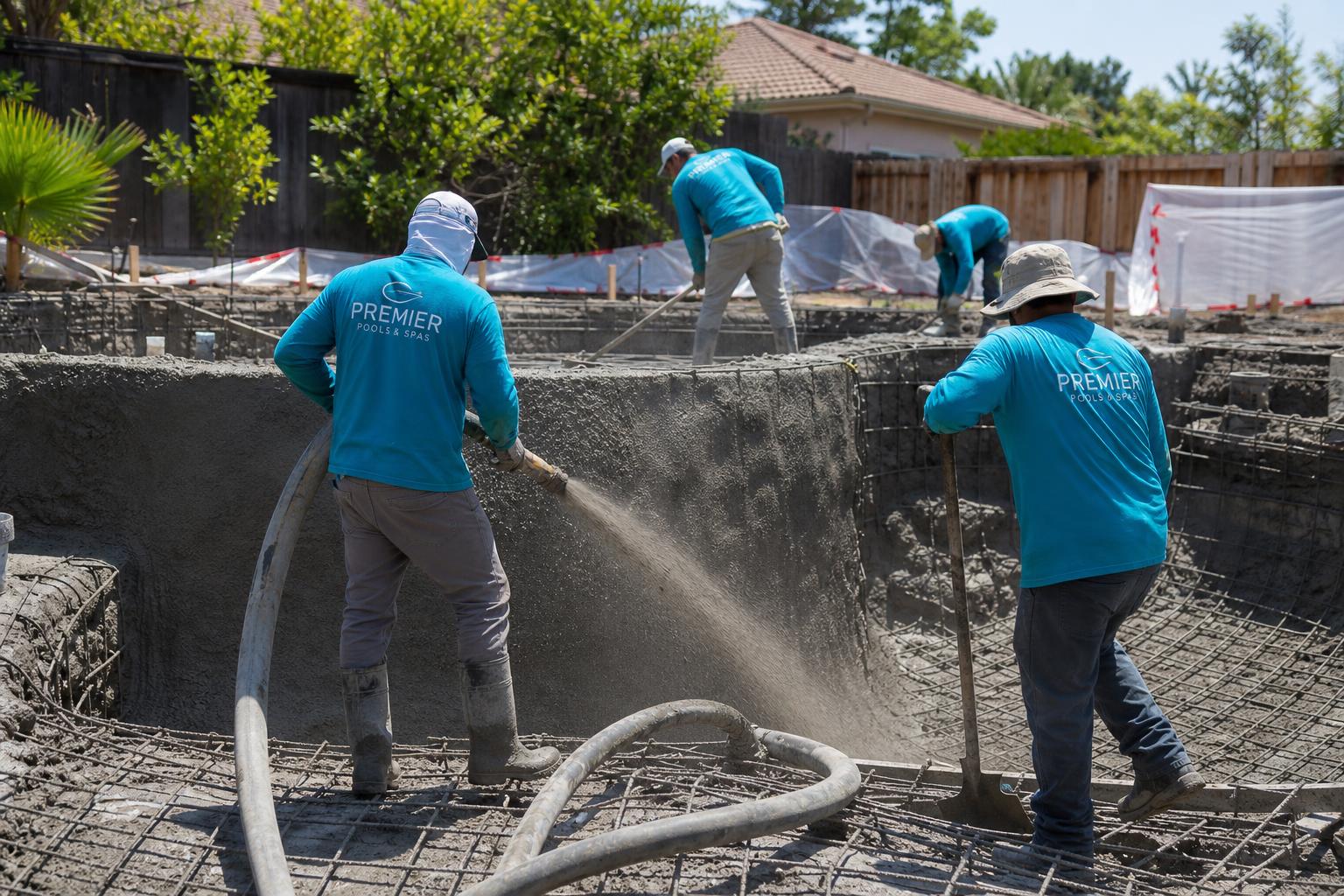 Crew building a new gunite pool